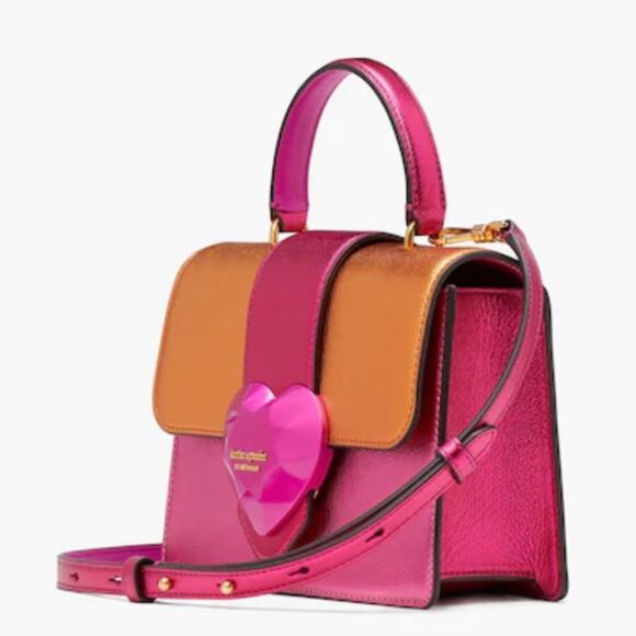 Kate Spade Barbie Pink Heart Metallic Colorblocked MiniTop-Handle Bag Wal… - Picture 1 of 14